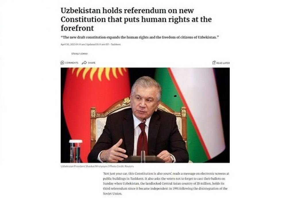 Hindiston OAV: O‘zbekistonda inson huquqlari birinchi o‘ringa qo‘yilgan yangi Konstitutsiya bo‘yicha referendum o‘tkazildi