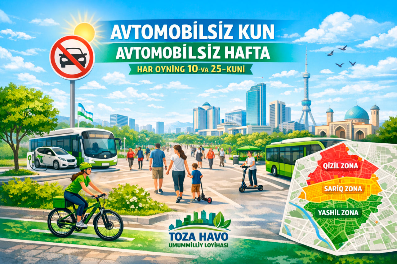 Endi har oyda “Avtomobilsiz kun” va “Avtomobilsiz hafta” aksiyalari o‘tkaziladi