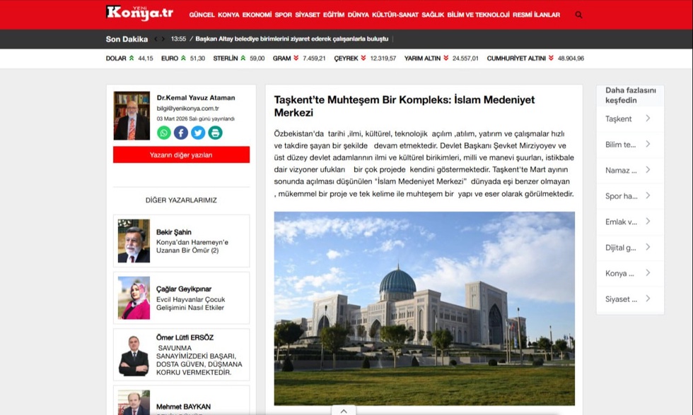 yeni konyatoshkentdagi muhtasham majmua islom sivilizatsiyasi markazi